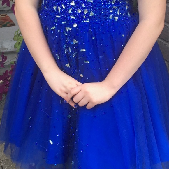 Royal Blue Beaded Tulle Party Dress - Picture 2 of 2
